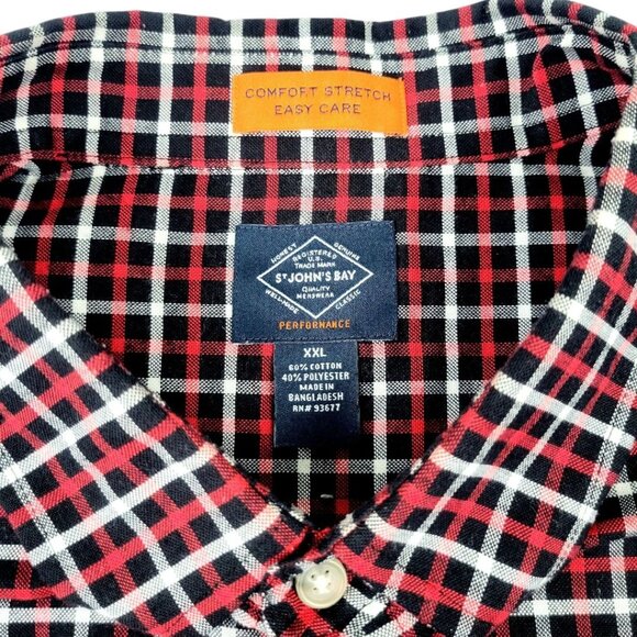 Men XXL St. Johns Bay Red Plaid Button-Down Long Sleeve Comfy Stretch Easy Care - Picture 13 of 14